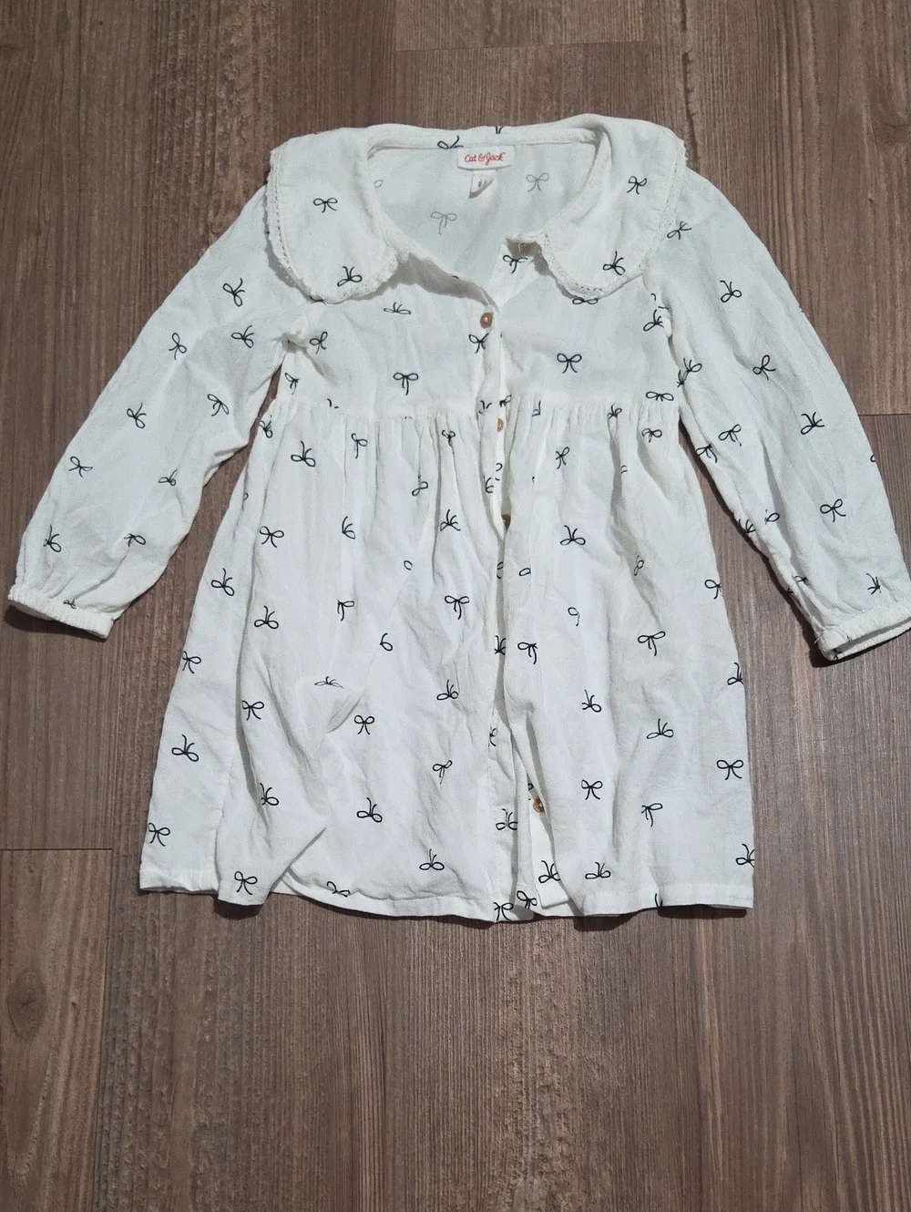 Cat & Jack White Bow-Print Long-Sleeve Dress for Girls